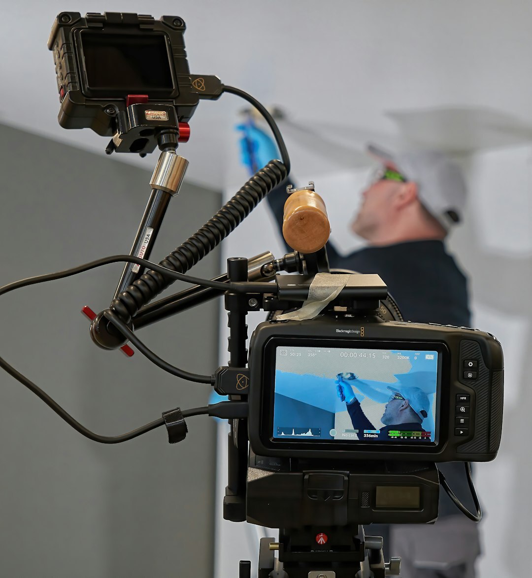 Brazilian man filming professional video content in a studio